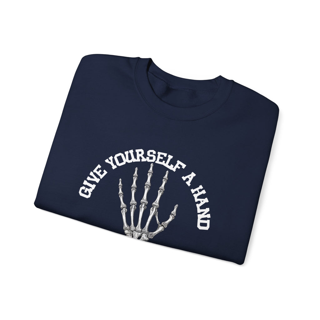 Give yourself a hand Sweatshirt | Inspirational Crewneck, Gift for Fitness Lovers, Motivational Apparel, Unisex Sweatshirt, Cozy Fitness Wear
