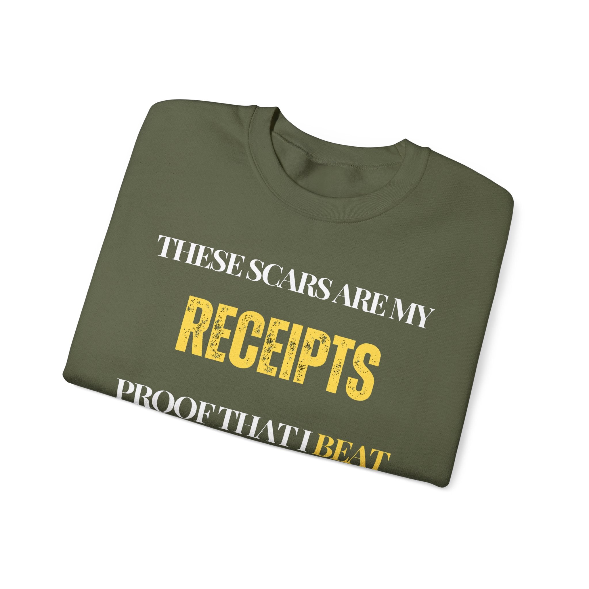 These scars are my receipts. Proof that I beat cancer Sweatshirt | Inspirational Crewneck, Gift for Fitness Lovers, Motivational Apparel, Unisex Sweatshirt, Cozy Fitness Wear