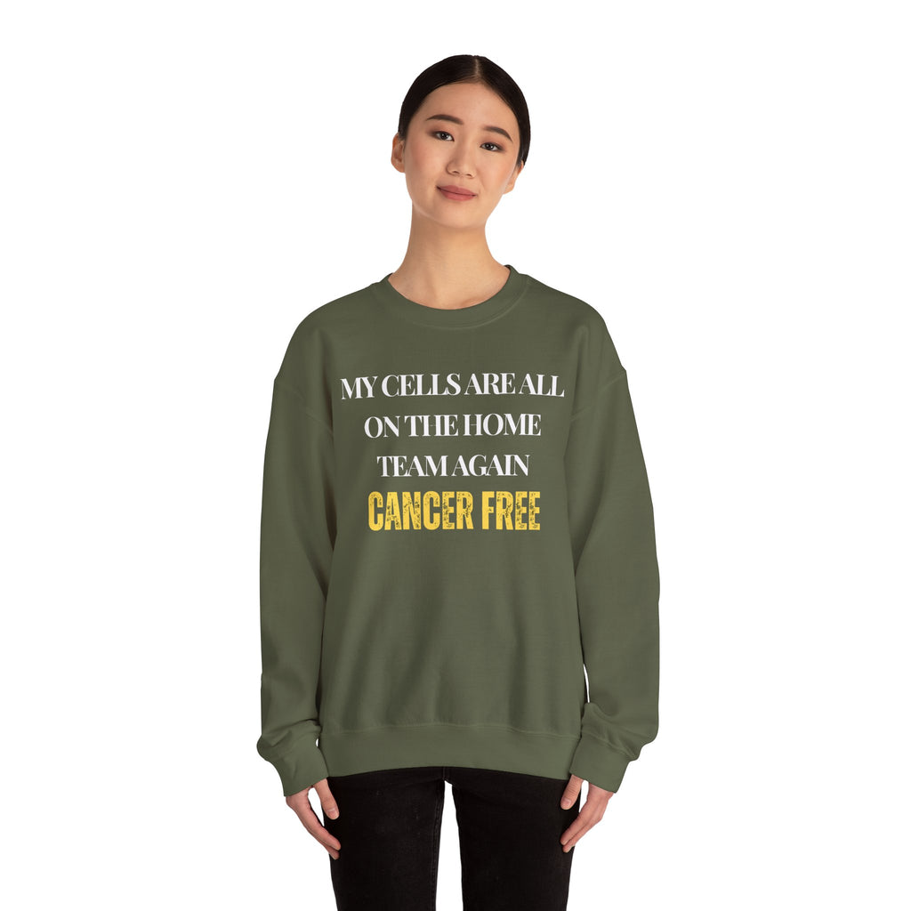 My cells are all on the home team again. Cancer free Sweatshirt | Inspirational Crewneck, Gift for Fitness Lovers, Motivational Apparel, Unisex Sweatshirt, Cozy Fitness Wear