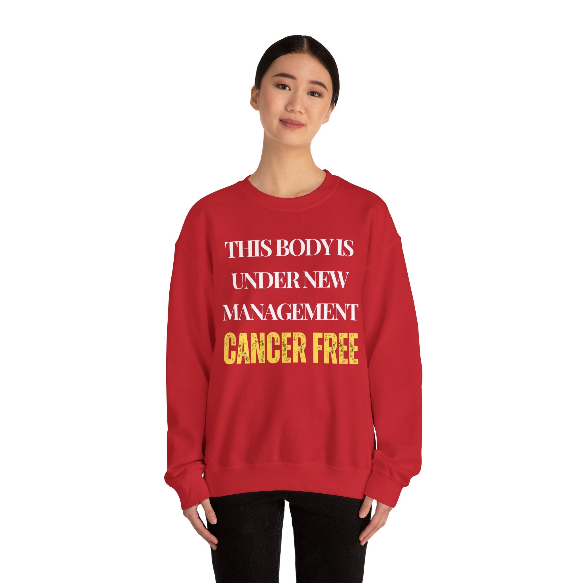 This body is under new management. Cancer free Sweatshirt | Inspirational Crewneck, Gift for Fitness Lovers, Motivational Apparel, Unisex Sweatshirt, Cozy Fitness Wear